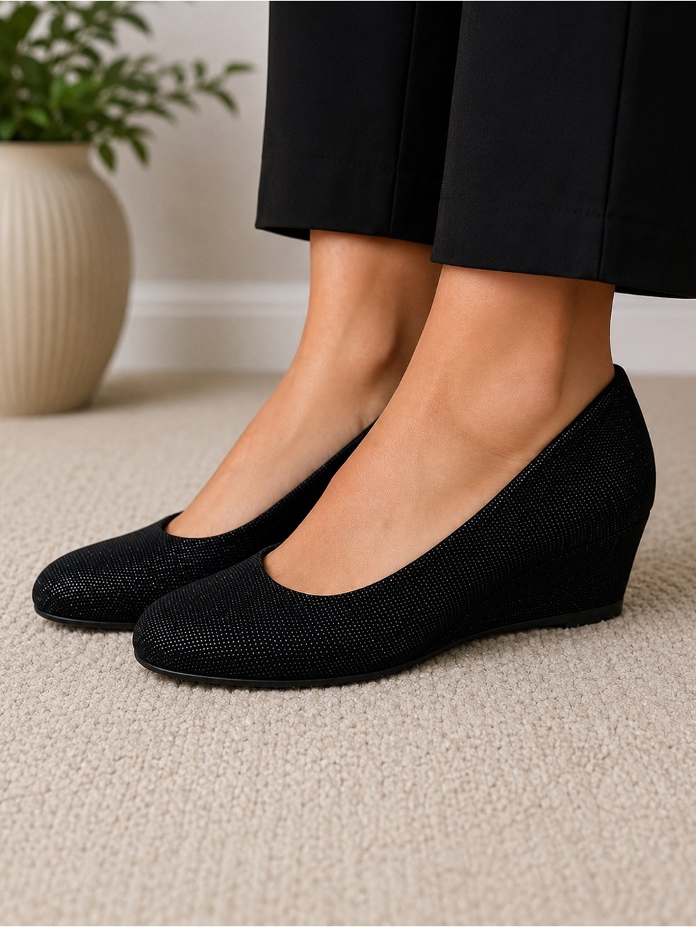 NEW STUART WEITZMAN Black Sojourn Goosebump Scratch Resistant Narrow Wedge Pumps